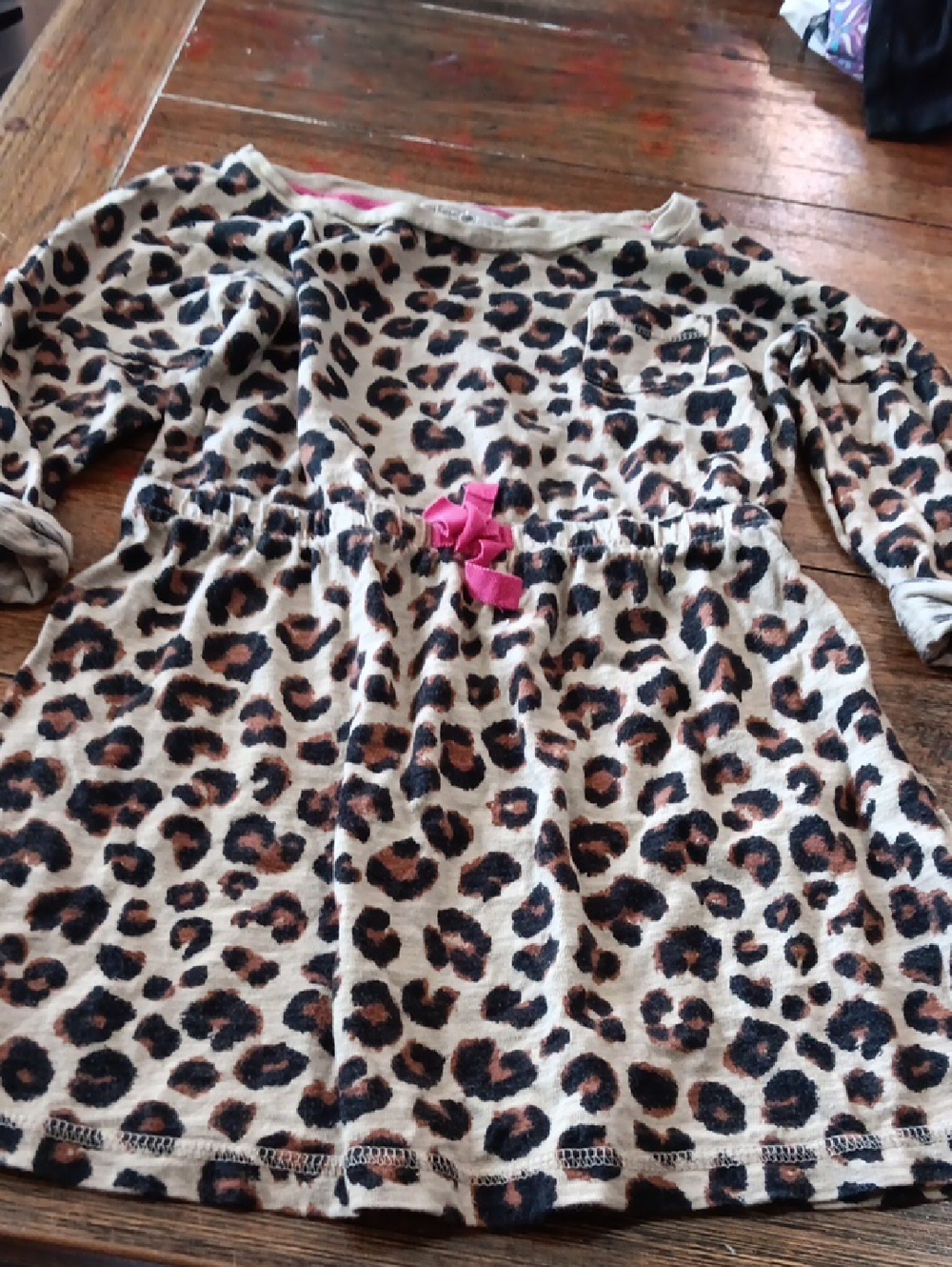 Cherokee Tan and Black Leopard Print Dress with Pink Trim